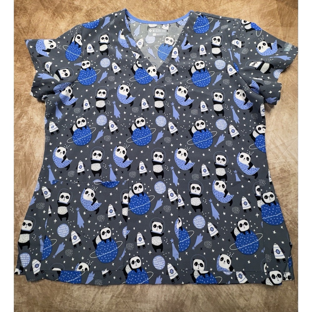 Medcouture Space Panda Scrub top, Nurse Medical Pediatrics, Size XL